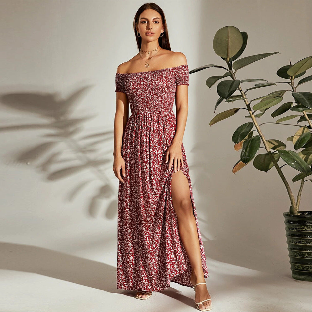 W&W Mode | Blumen Lange Maxi Ausgestellte Strapless Kleid
