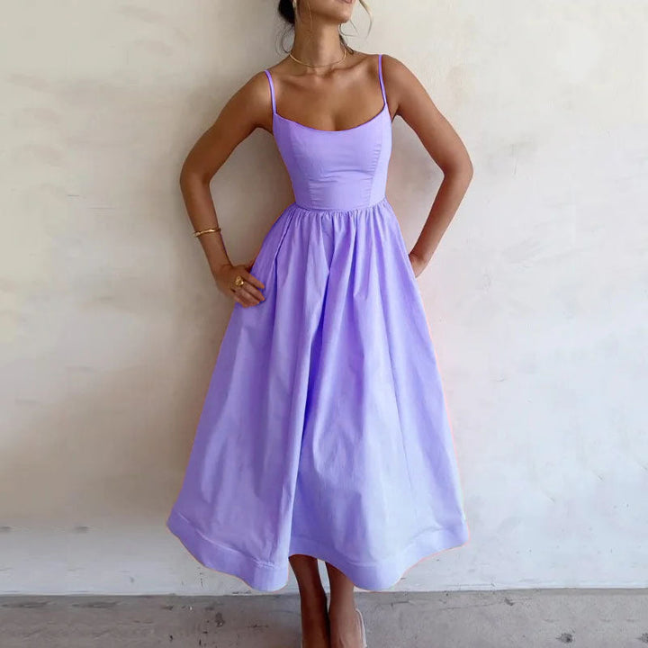 Damen Midi-Kleid mit tailliertem Oberteil und schwingendem Rock W&W Mode