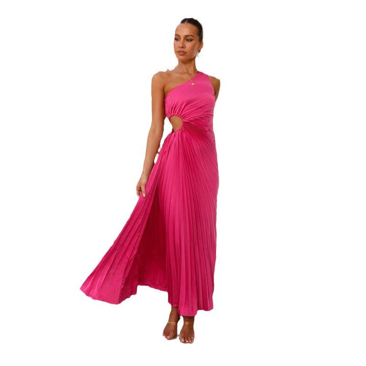 Damen Lange Plisseekleid mit asymmetrischem Schnitt W&W Mode