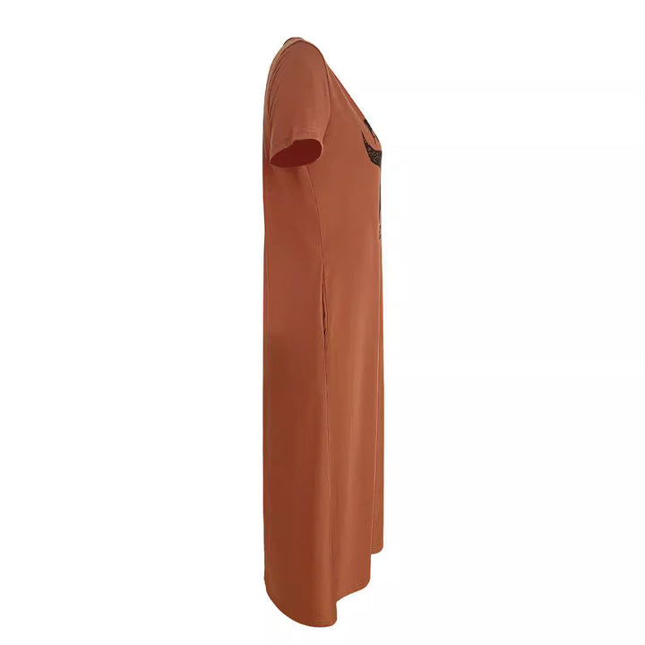 Damen lässiges Maxikleid mit Rundhalsausschnitt und praktischen Taschen W&W Mode