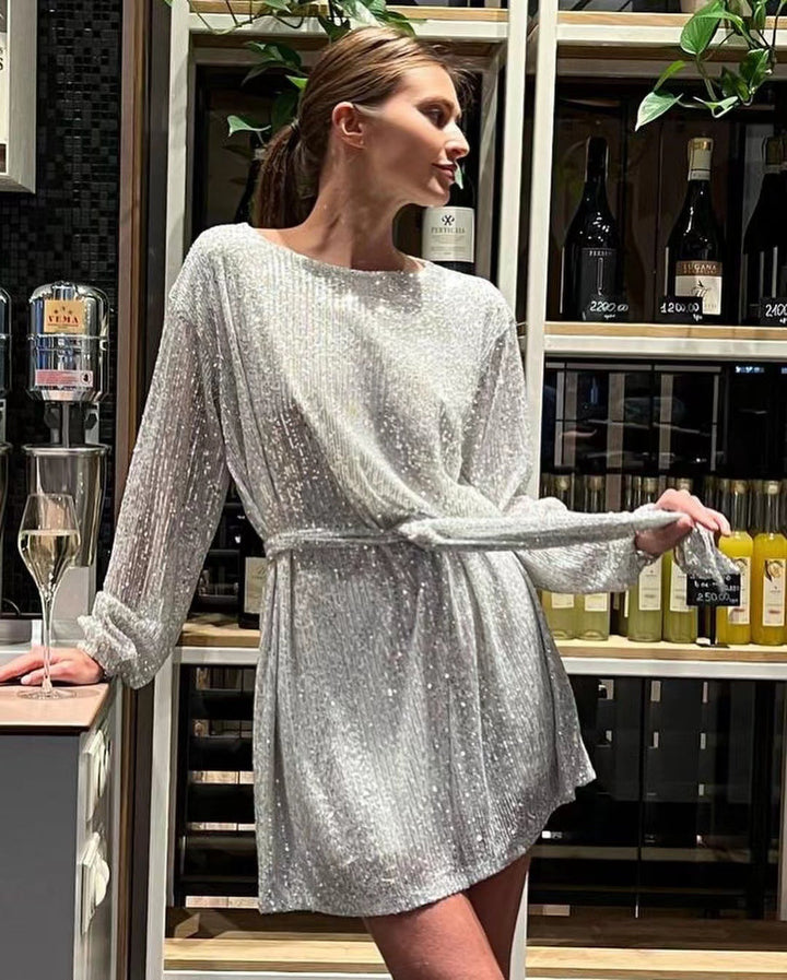 W&W Mode | Urlaubsfestmode Pailletten Taillengürtel Kleid