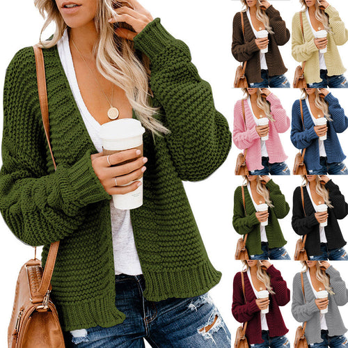 Damen Grobstrick-Cardigan mit lässiger Silhouette und offenen Schnitt W&W Mode