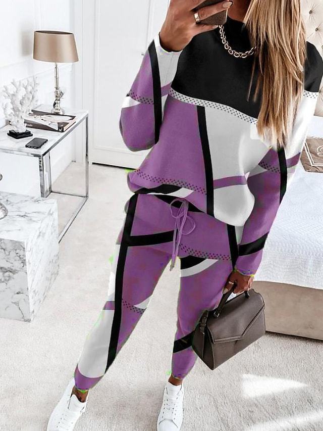 Damen modisches Sportset mit grafischem Muster und elastischem Bund W&W Mode