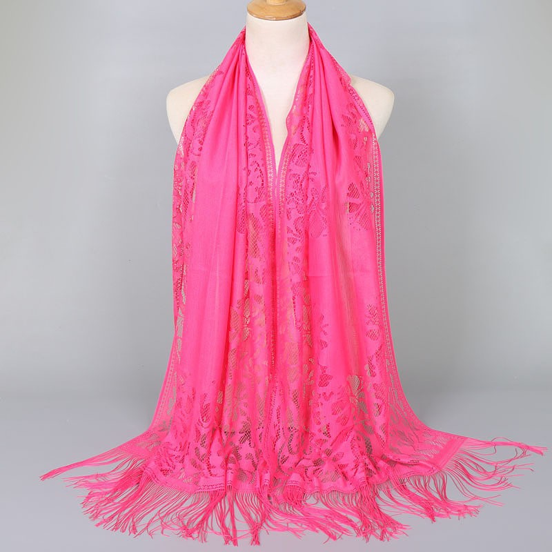 Damen Langer Spitzen-Schal mit fransten Abschlüssen W&W Mode