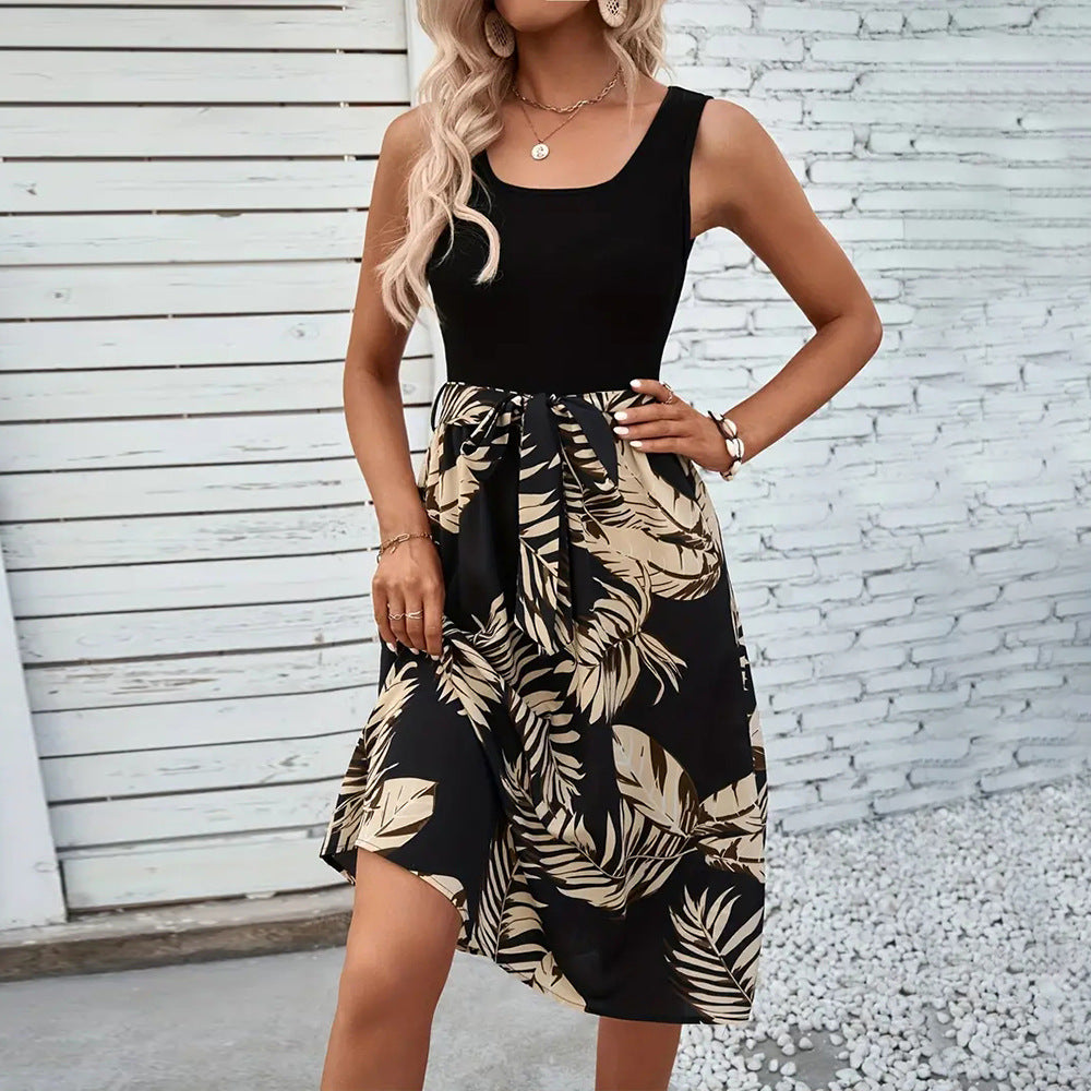 Damen Midikleid mit dekorativer Schleife und elegantem Palmendruck W&W Mode