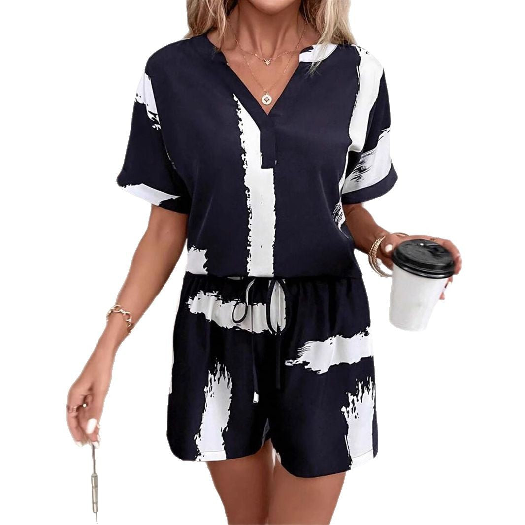 Damen lässiger Kurzanzug mit modernem V-Ausschnitt und stylishen Pockets W&W Mode