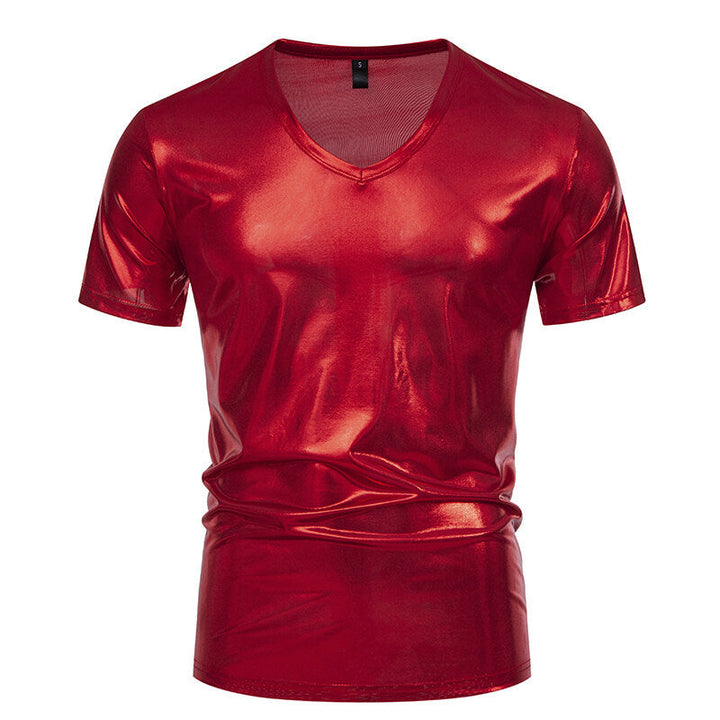 Herren Glänzendes Metallisches V-Ausschnitt T-Shirt W&W Mode