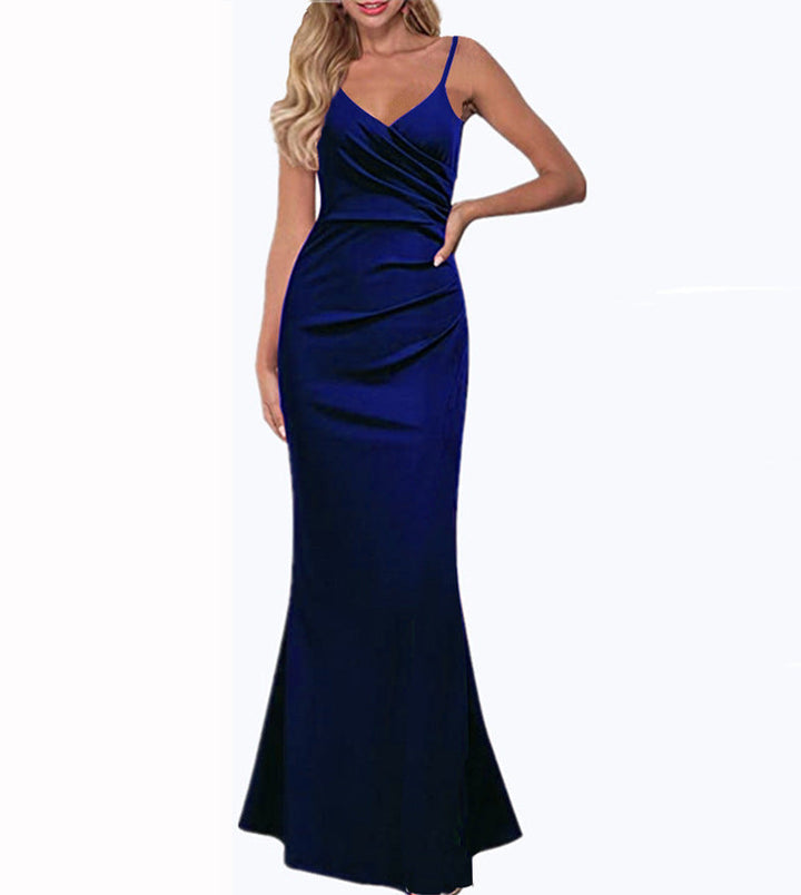 W&W Mode | Einfarbiges Slim Fit Fließendes Maxikleid