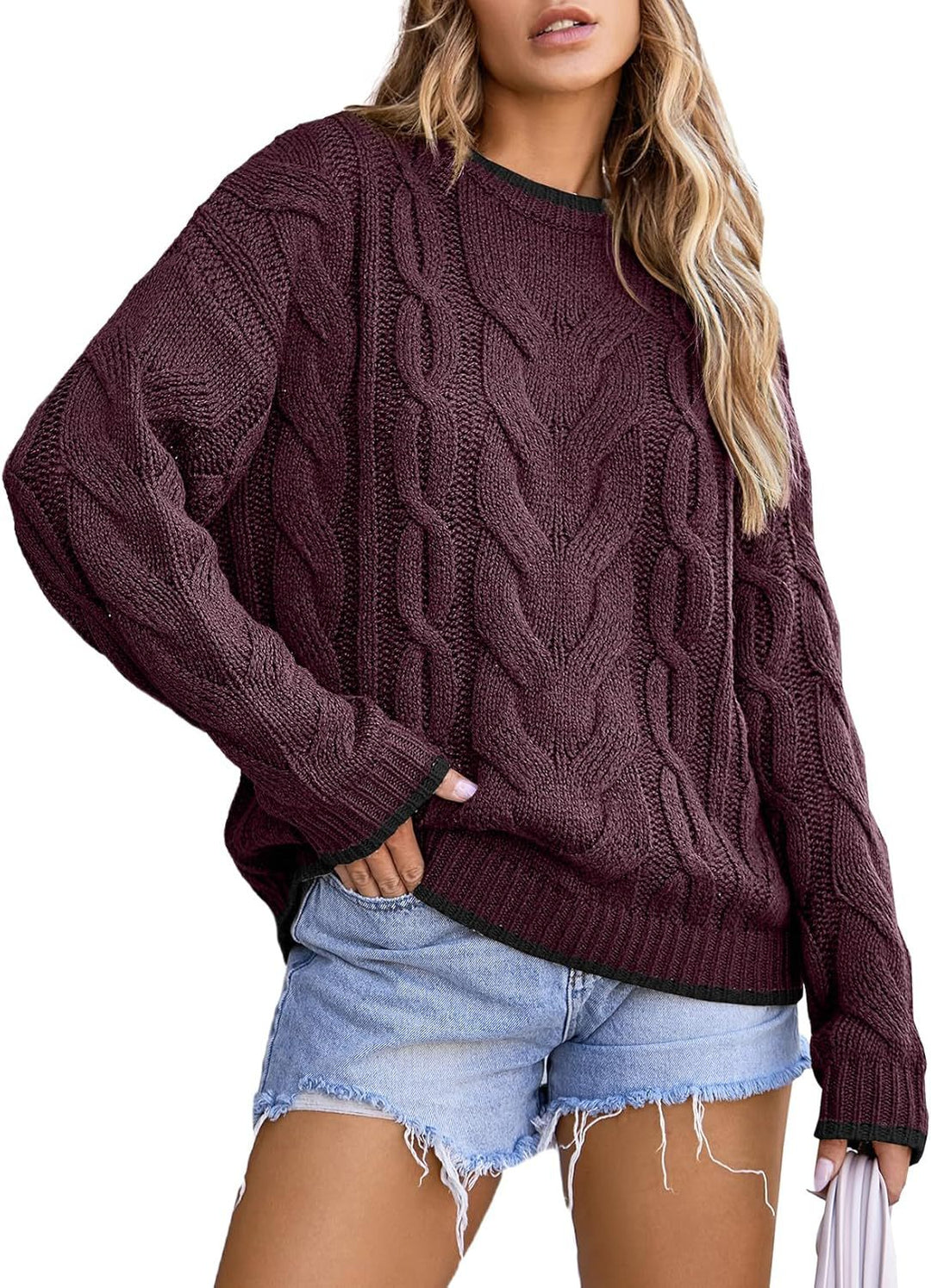 Damen Strickpullover mit grobem Zopfmuster W&W Mode