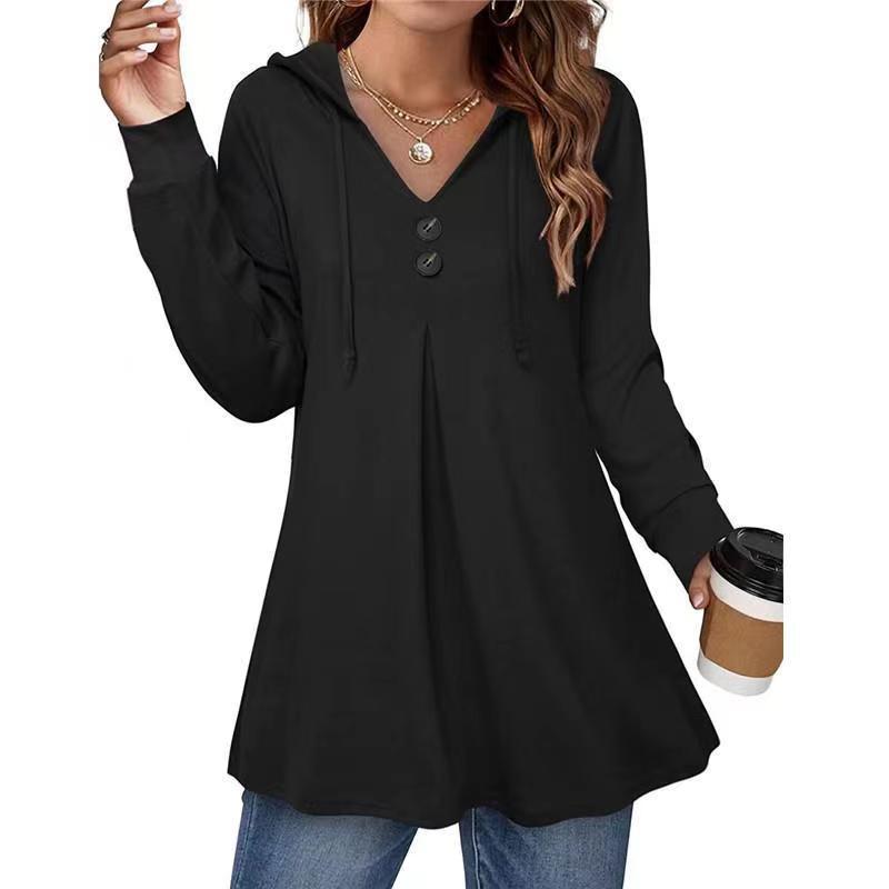 Damen Kapuzenpullover mit Knopfleiste und ausgestelltem Schnitt W&W Mode