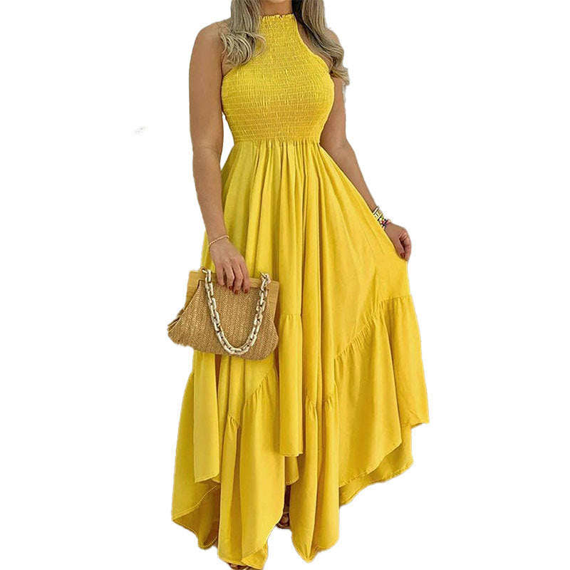 Damen Maxikleid mit hochgeschlossenem Design und voluminösem Rock W&W Mode