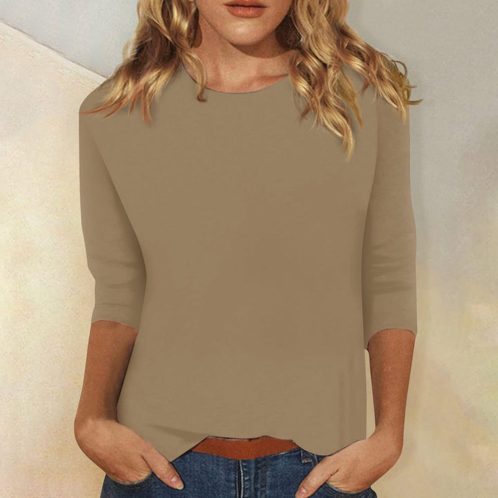 Damen lässiges Oberteil mit eleganten 3/4-Ärmeln und geschwungenem Saum W&W Mode
