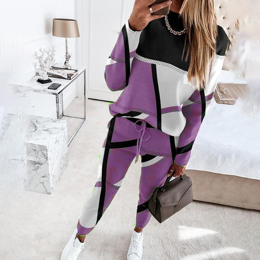 Damen modisches Sportset mit grafischem Muster und elastischem Bund W&W Mode