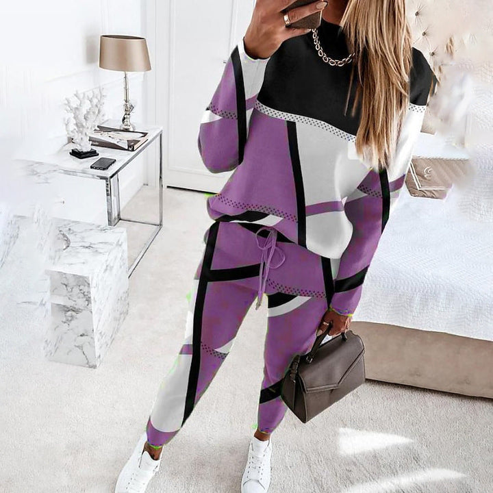 Damen modisches Sportset mit grafischem Muster und elastischem Bund W&W Mode