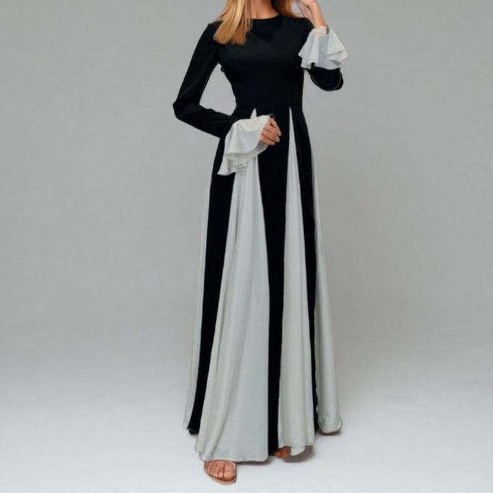 Damen Maxikleid mit eleganten Trompetenärmeln und raffiniertem Farbkontrast W&W Mode