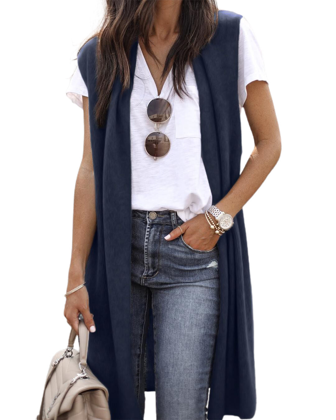 Damen offene Strickjacke mit lässigem Schnitt und langen Seitenpartien W&W Mode