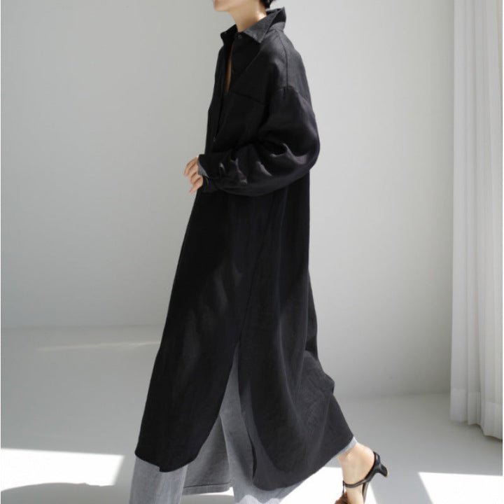 Damen Hemdkleid aus leichtem Leinen mit praktischen Seitenschlitzen W&W Mode