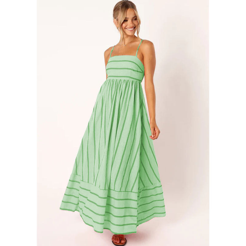 Damen Maxikleid aus gestreiftem Baumwollstoff W&W Mode
