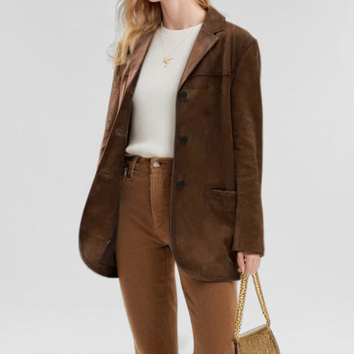 Damen Eleganter Blazer aus weichem Wildlederimitat mit schmalem Schnitt W&W Mode