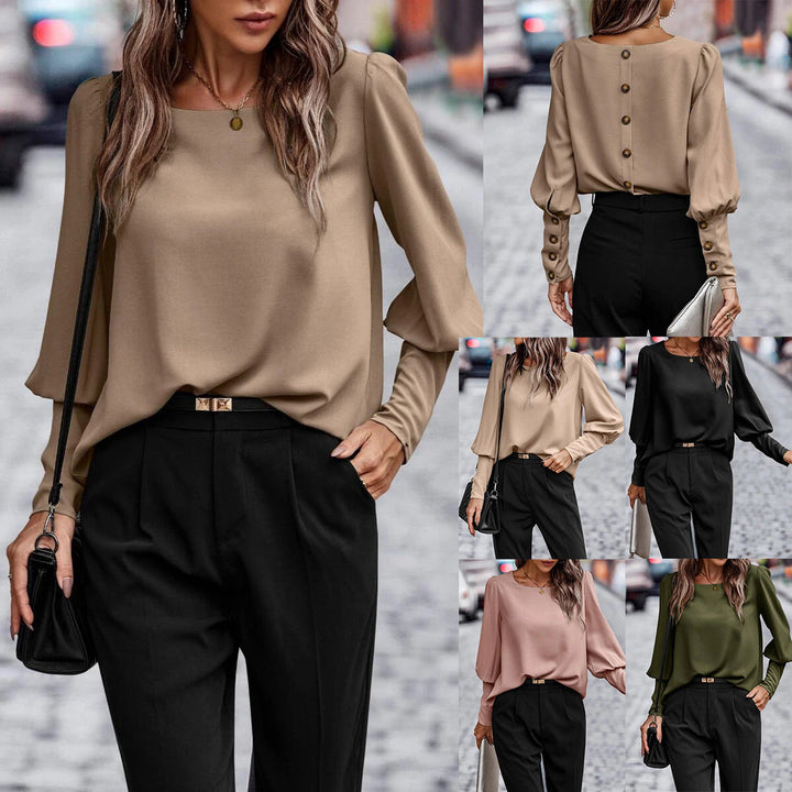 Damen Bluse mit eleganten Puffärmeln und fließendem Stoff W&W Mode