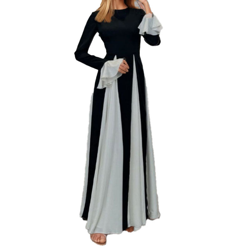 Damen Maxikleid mit eleganten Trompetenärmeln und raffiniertem Farbkontrast W&W Mode