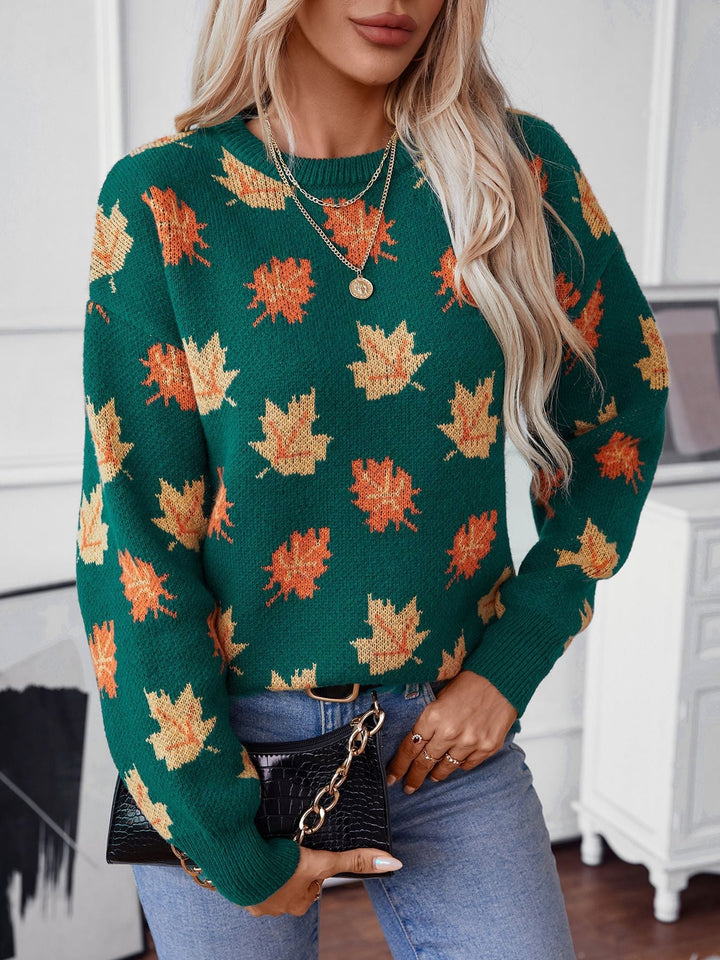 W&W Mode Maple Leaf Jacquard Freizeit Pullover Sweater