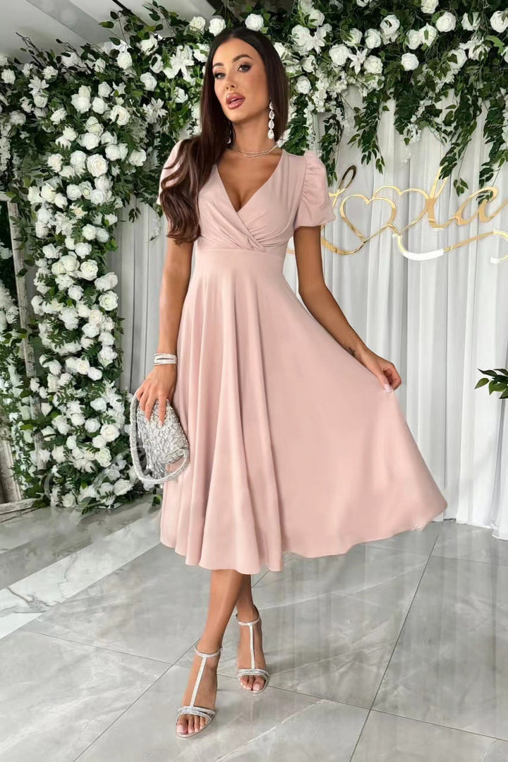 Damen elegantes Wickelkleid mit bezaubernden Puffärmeln W&W Mode