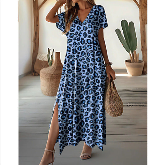 Damen Maxikleid mit angesagtem Leopardenmuster und praktischen Seitenschlitzen W&W Mode