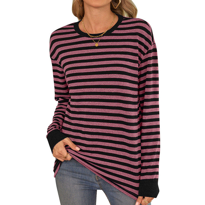 Damen bequemes Langarmshirt mit gestreiftem Design und Rundhalsausschnitt W&W Mode