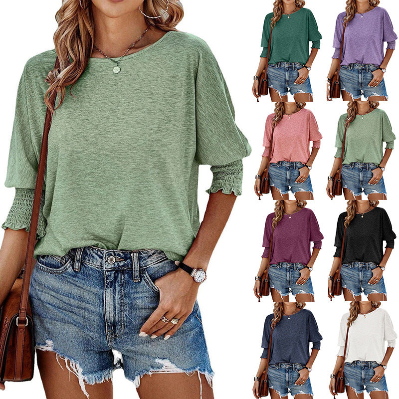 Damen lässiges Oversized T-Shirt mit modischen Puffärmeln und Rundhalsausschnitt W&W Mode