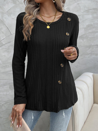 W&W Mode Schwarzes Rundhals schrägknopf Strickoberteil