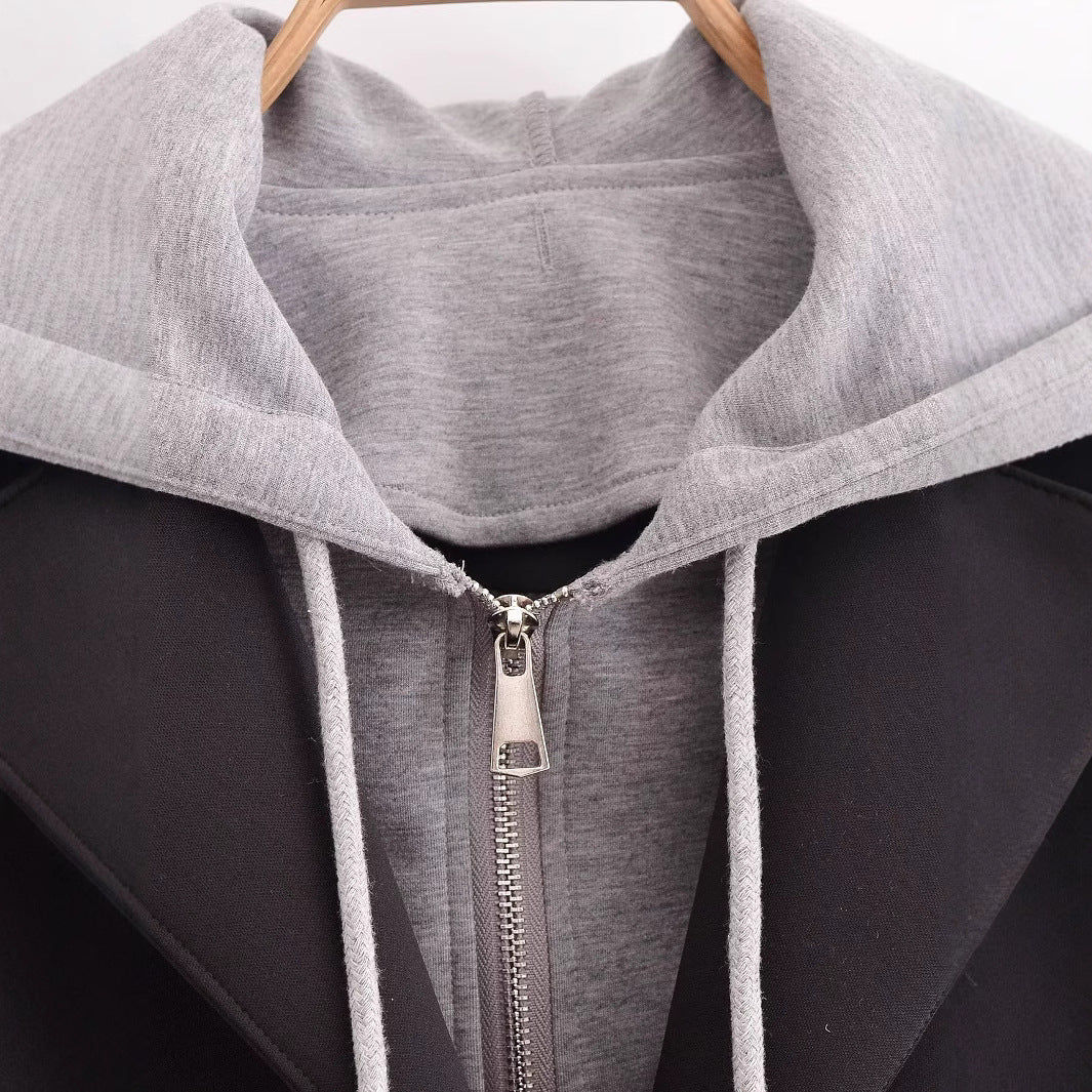 Damen modischer Übergangs-Mantel mit integriertem Kapuzenpullover W&W Mode