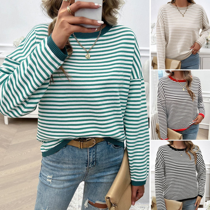 Damen lässiger Streifenpullover mit farbigen Akzenten W&W Mode