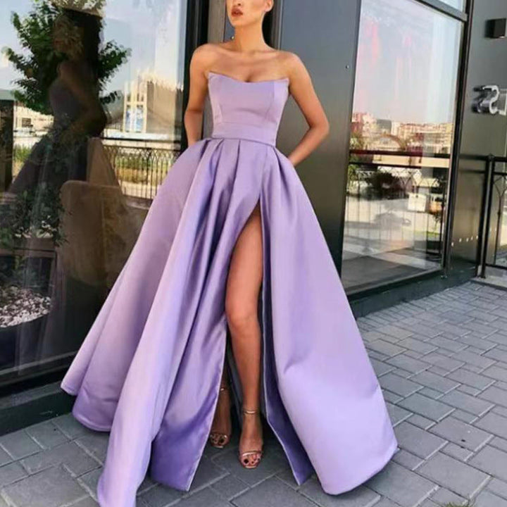 Damen Elegantes Abendkleid mit tiefem Schlitz und schwingendem Rock W&W Mode