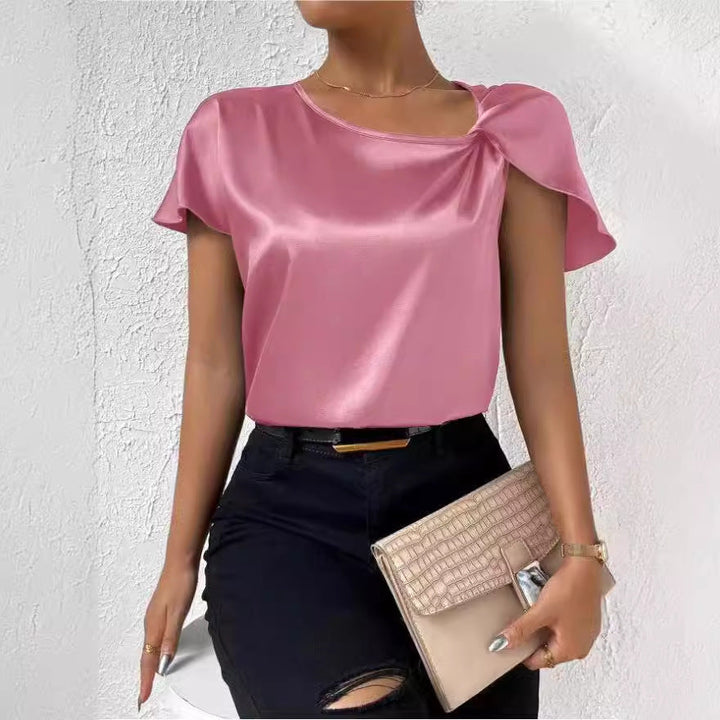 W&W Mode | Satin Twist einfarbiger lockerer vielseitiger Top