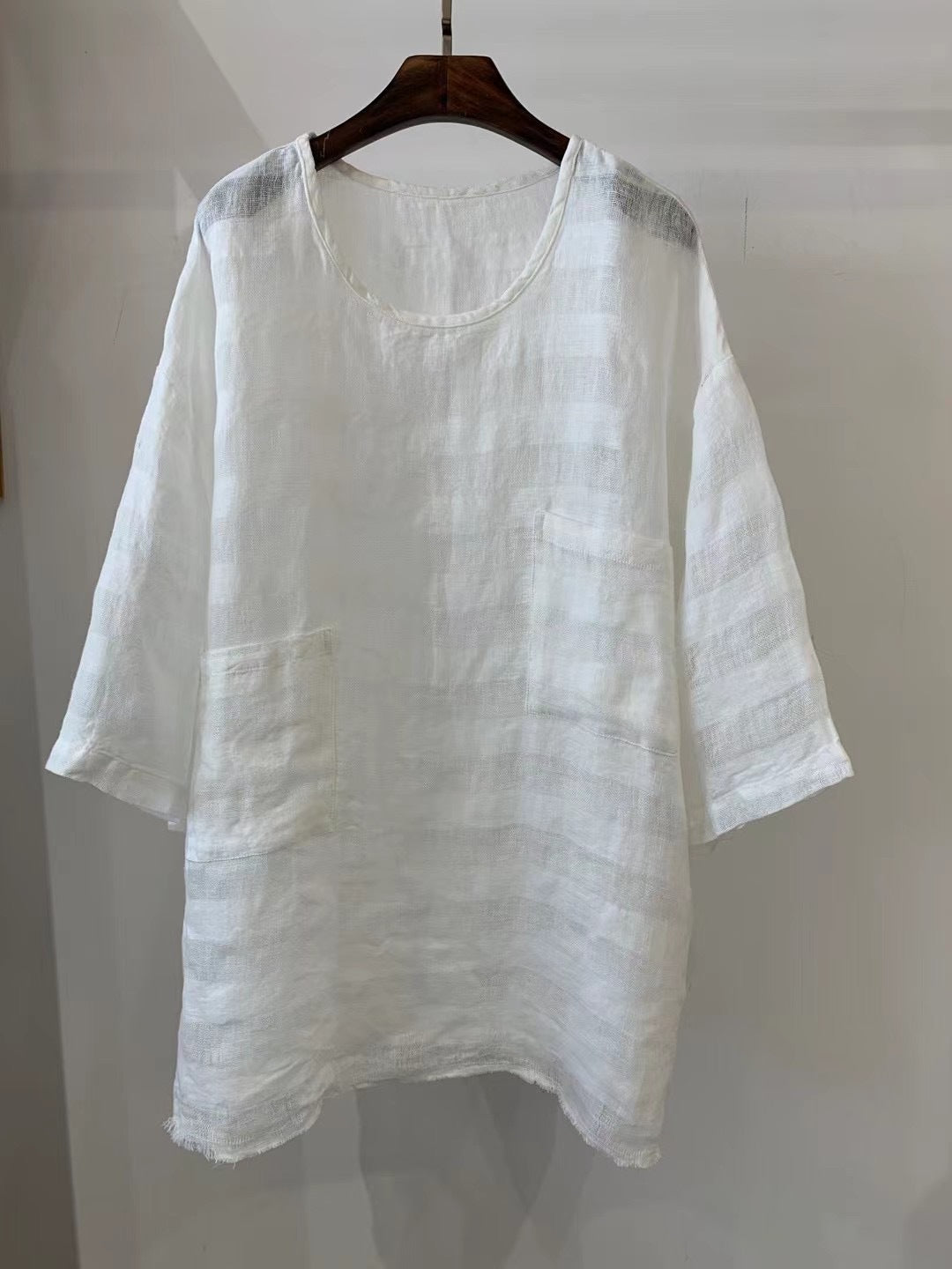 Damen Relaxed Fit Leinen Tunika mit aufgesetzten Taschen W&W Mode