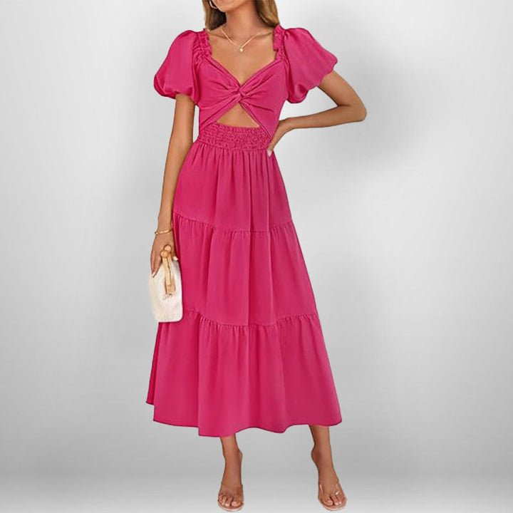Damen Midi-Kleid mit floralem Twist und elastischem Taillengummi W&W Mode
