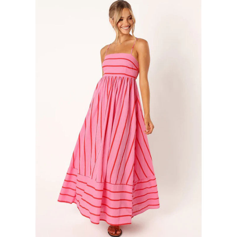 Damen Maxikleid aus gestreiftem Baumwollstoff W&W Mode