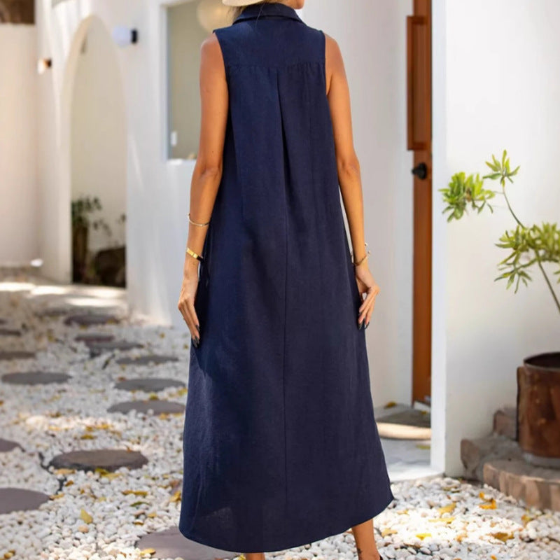 Damen ärmelloses Maxikleid mit tiefem V-Ausschnitt und seitlichen Schlitzen W&W Mode