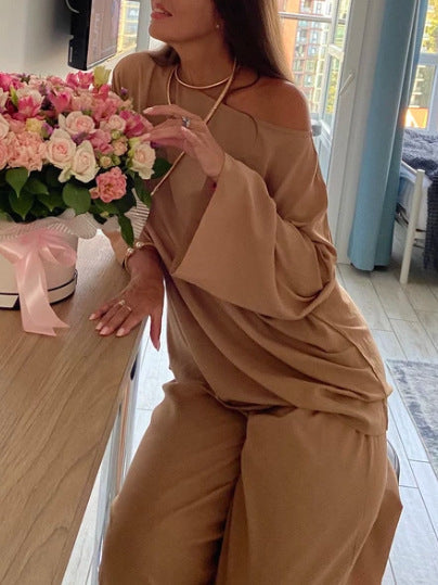 Damen luftiges Off-Shoulder Jumpsuit mit weiten Ärmeln und anpassbarem Bund W&W Mode