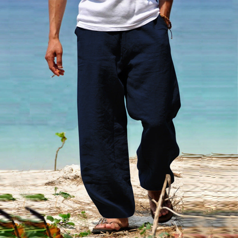 Herren lässige Leinenhose mit weitem Schnitt und elastischem Bund W&W Mode