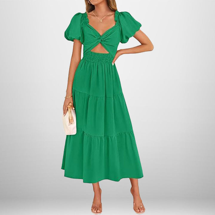 Damen Midi-Kleid mit floralem Twist und elastischem Taillengummi W&W Mode