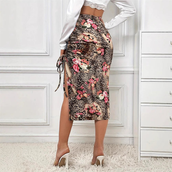 Damen Eleganter Midirock mit floralem Tiermuster und seitlichem Schlitz W&W Mode