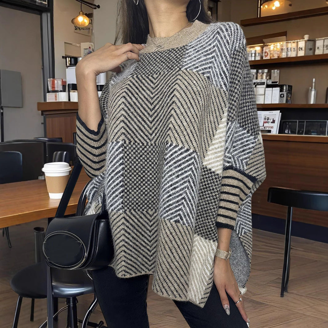 Damen asymmetrischer Strickpullover mit Zickzackmuster W&W Mode