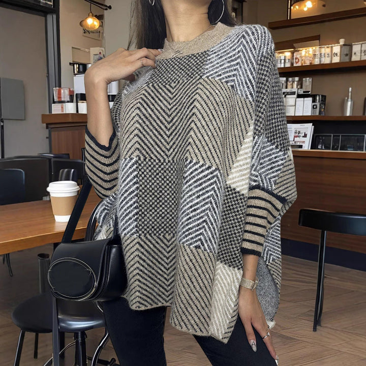 Damen asymmetrischer Strickpullover mit Zickzackmuster W&W Mode