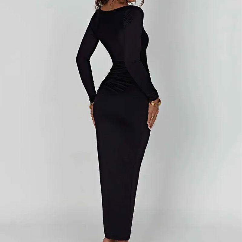Damen Kleid mit raffiniertem Drapierungseffekt und sexy Schlitz W&W Mode
