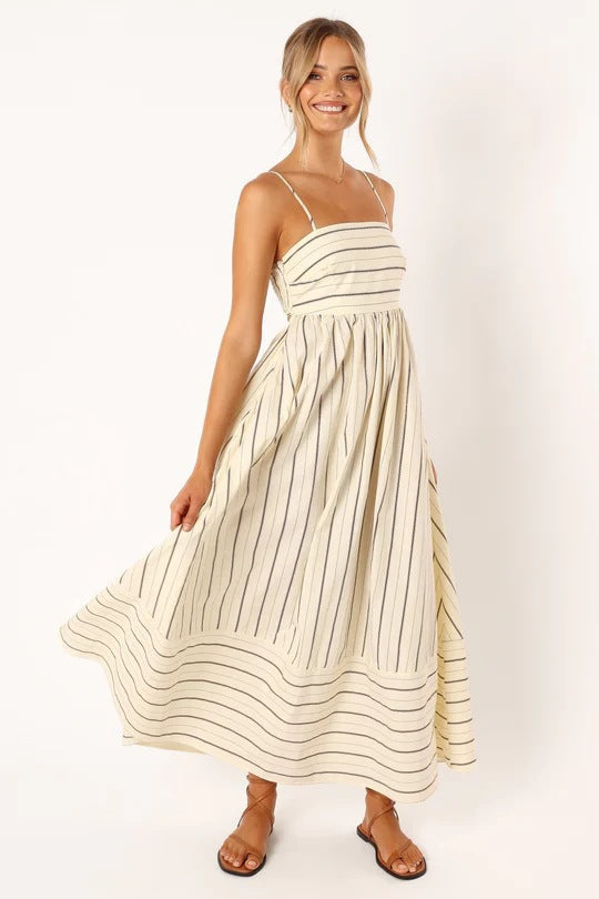 Damen Maxikleid aus gestreiftem Baumwollstoff W&W Mode