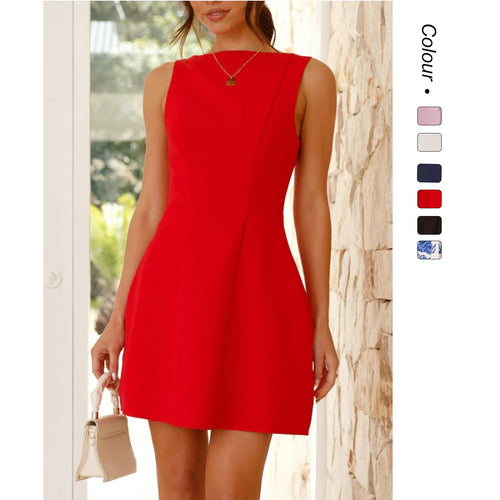 Damen A-linien Kleid mit asymmetrischem Ausschnitt W&W Mode