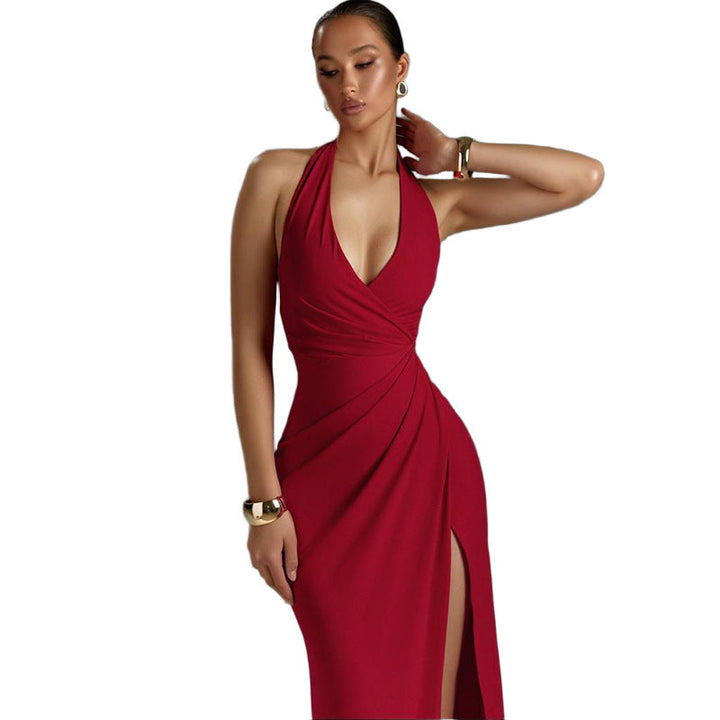 Damen Abendkleid mit verführerischem V-Ausschnitt und eleganter Drapierung W&W Mode