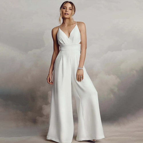 Damen Jumpsuit mit elegantem V-Ausschnitt und fließendem Bein W&W Mode